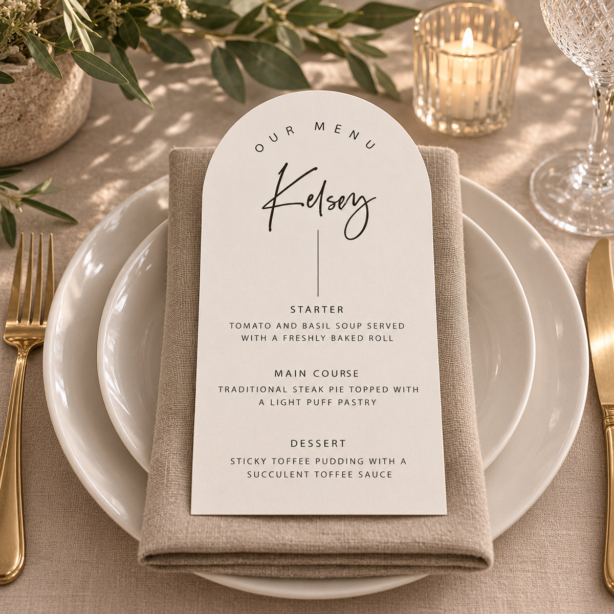 Kesley Personalised Menu Place Setting