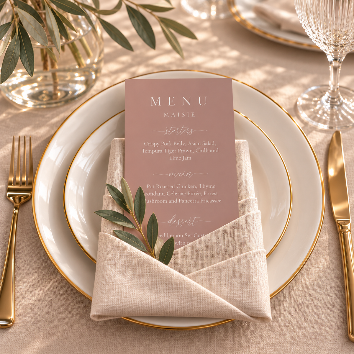Maisie Personalised Card Menu / Place Setting