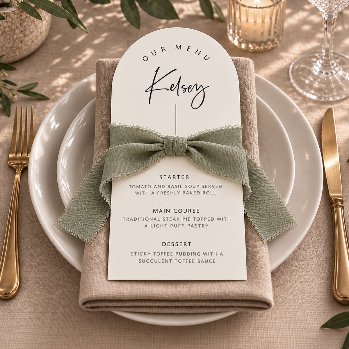 Kesley Personalised Menu Place Setting