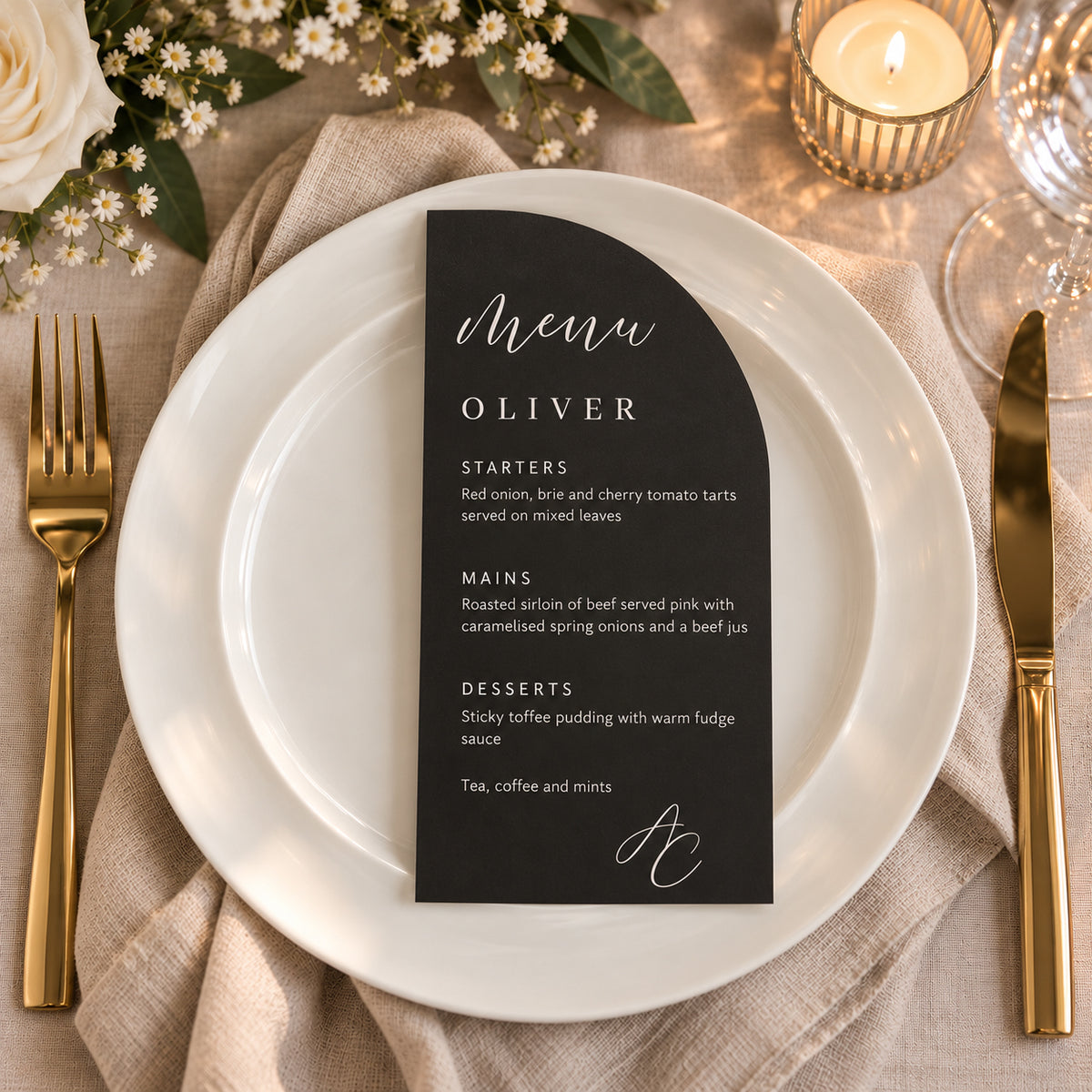 Arden Personalised Card Menu / Place Setting